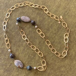 David Aubrey 18k gold plated natural stones vintage long necklace